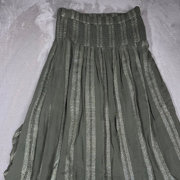 Misa LA Sedona Green Metallic Striped High Low Ruffle High Slit Maxi Skirt Small - Picture 13 of 17